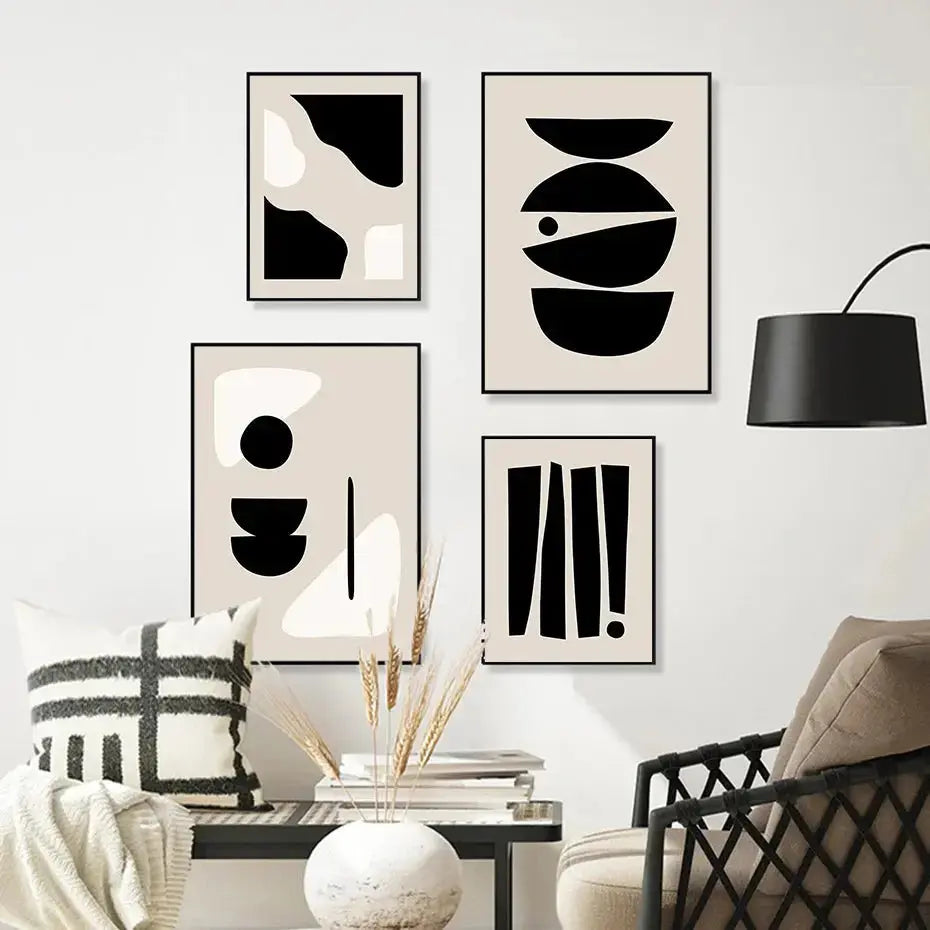 Abstract Geometric Beige Black Boho Minimalist Poster - Image #2