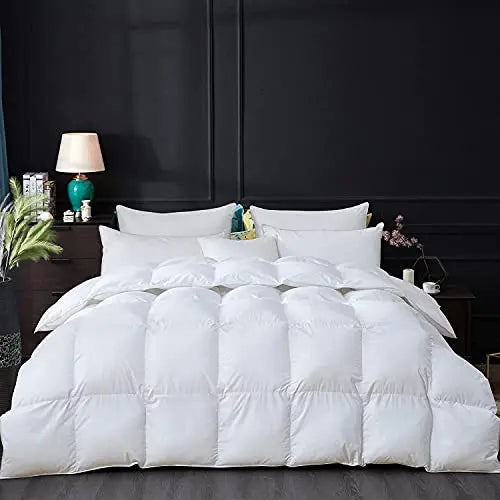 Luxurious White Solid Heavy Weight  Goose Feathers Down Comforter The Luxe Loft