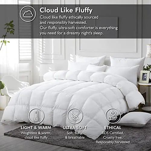 Luxurious White Solid Heavy Weight  Goose Feathers Down Comforter The Luxe Loft