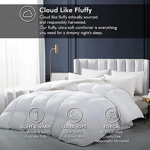 Luxurious White Solid Heavy Weight  Goose Feathers Down Comforter The Luxe Loft