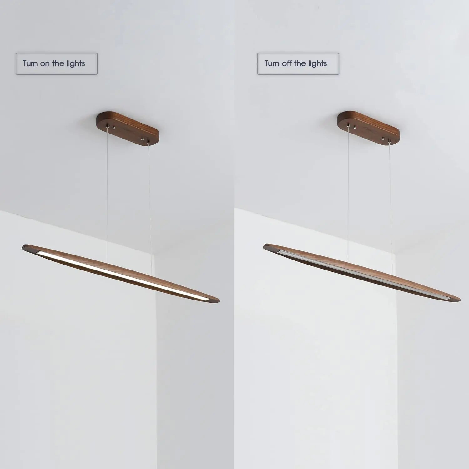 39" Wood Linear Pendant Light LED Dimmable Hanging Light Fixture Dinning Room Light Island Lights 24w for Dining Room Kitchen Island Bar Walnut Color The Luxe Loft