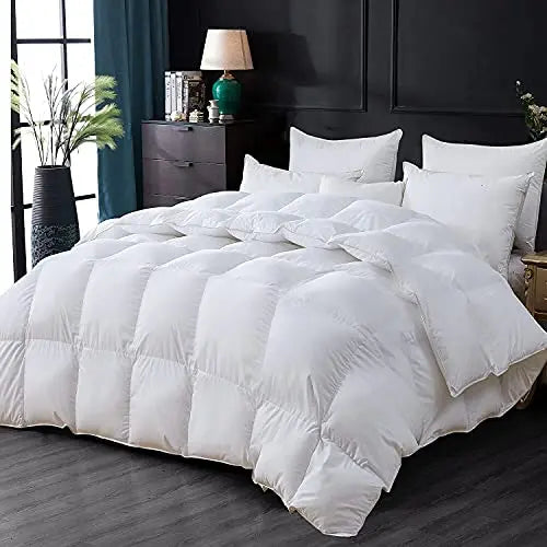 Luxurious White Solid Heavy Weight  Goose Feathers Down Comforter The Luxe Loft