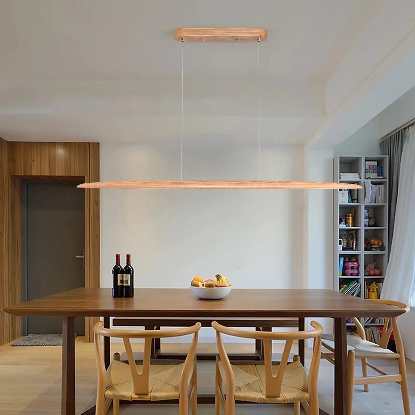 39" Wood Linear Pendant Light LED Dimmable Hanging Light Fixture Dinning Room Light Island Lights 24w for Dining Room Kitchen Island Bar Walnut Color The Luxe Loft