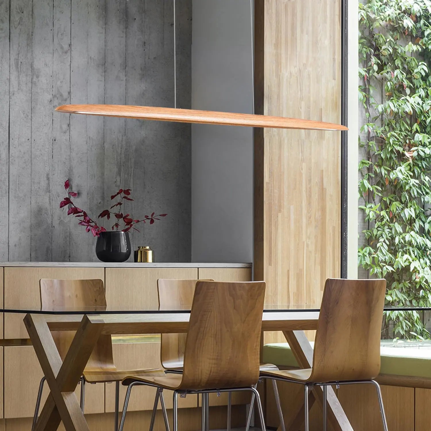 39" Wood Linear Pendant Light LED Dimmable Hanging Light Fixture Dinning Room Light Island Lights 24w for Dining Room Kitchen Island Bar Walnut Color The Luxe Loft