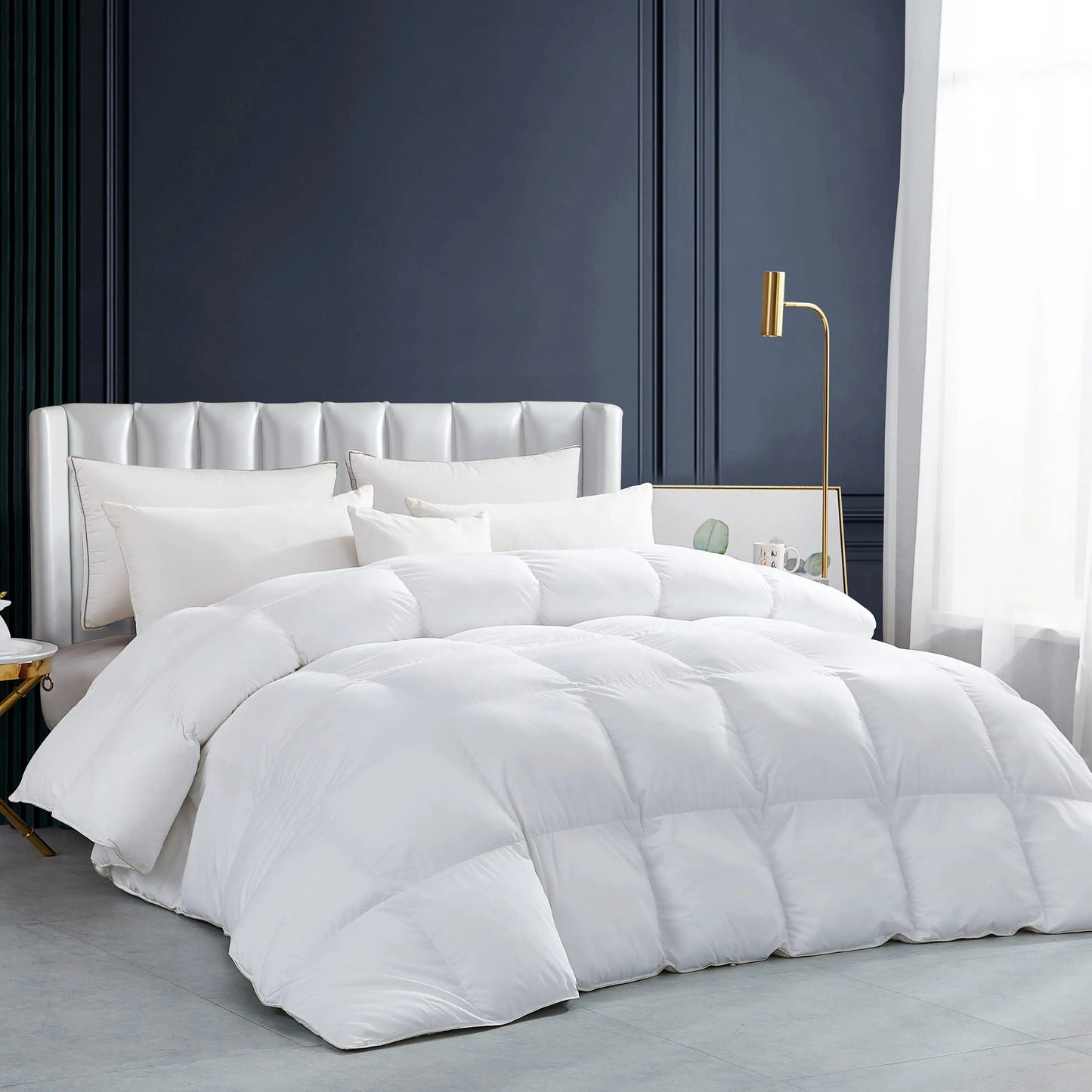 Luxurious White Solid Heavy Weight  Goose Feathers Down Comforter The Luxe Loft