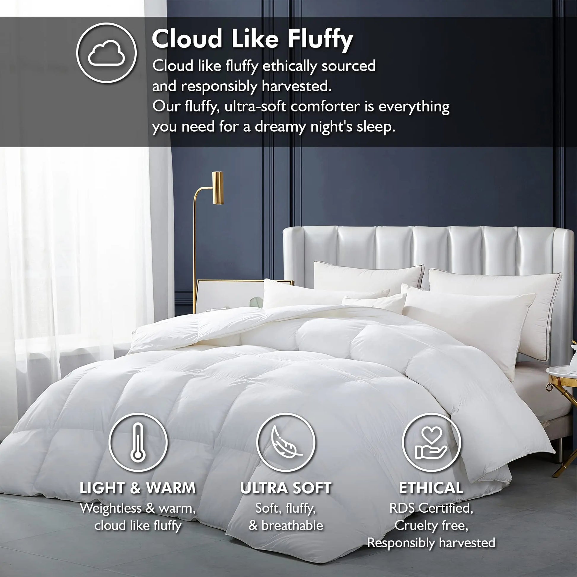 Luxurious White Solid Heavy Weight  Goose Feathers Down Comforter The Luxe Loft