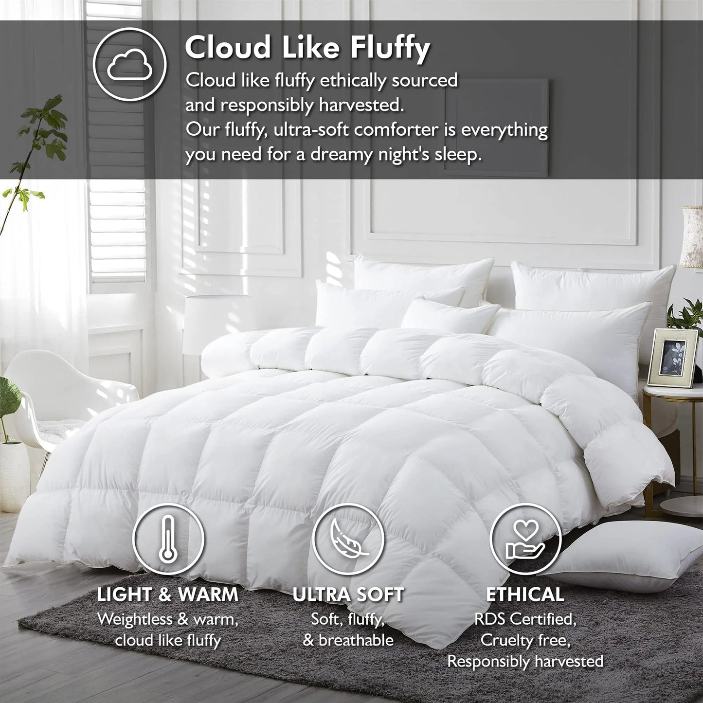 Luxurious White Solid Heavy Weight  Goose Feathers Down Comforter The Luxe Loft