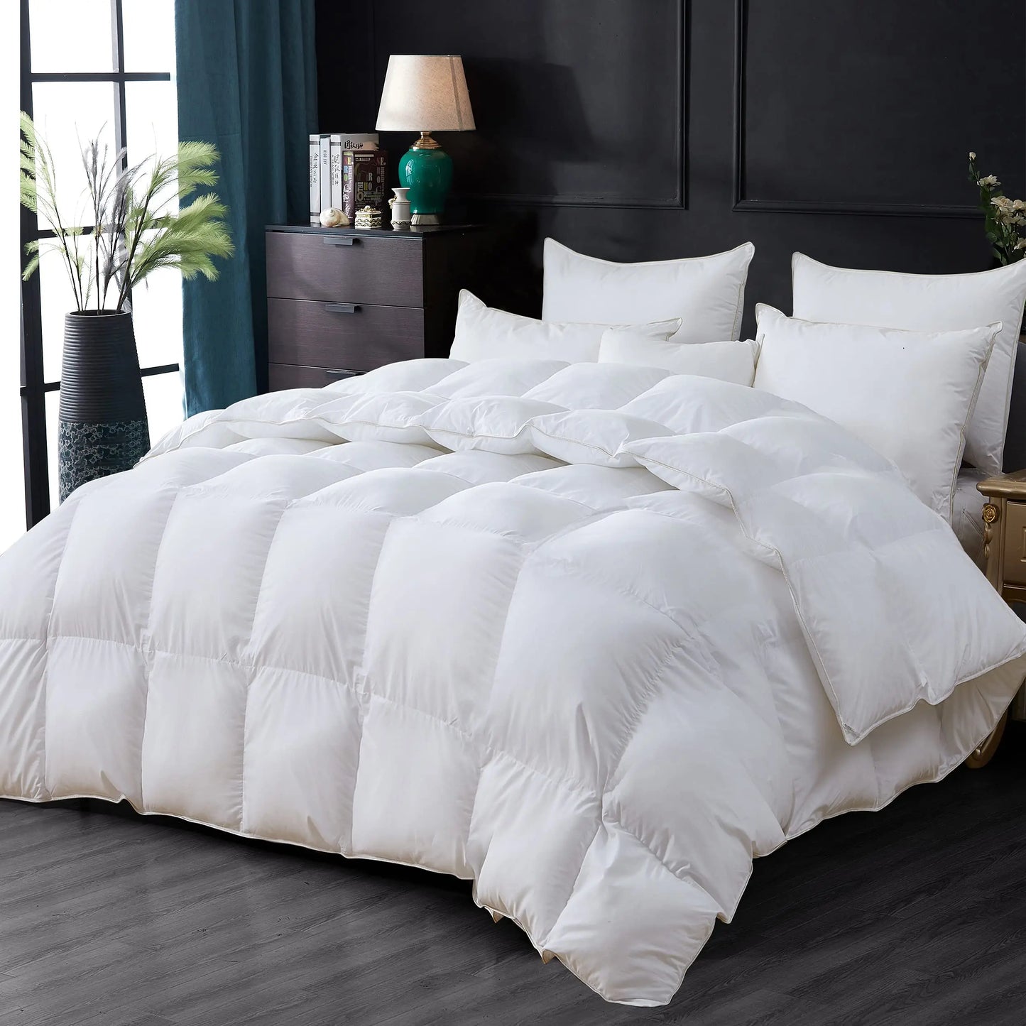 Luxurious White Solid Heavy Weight  Goose Feathers Down Comforter The Luxe Loft