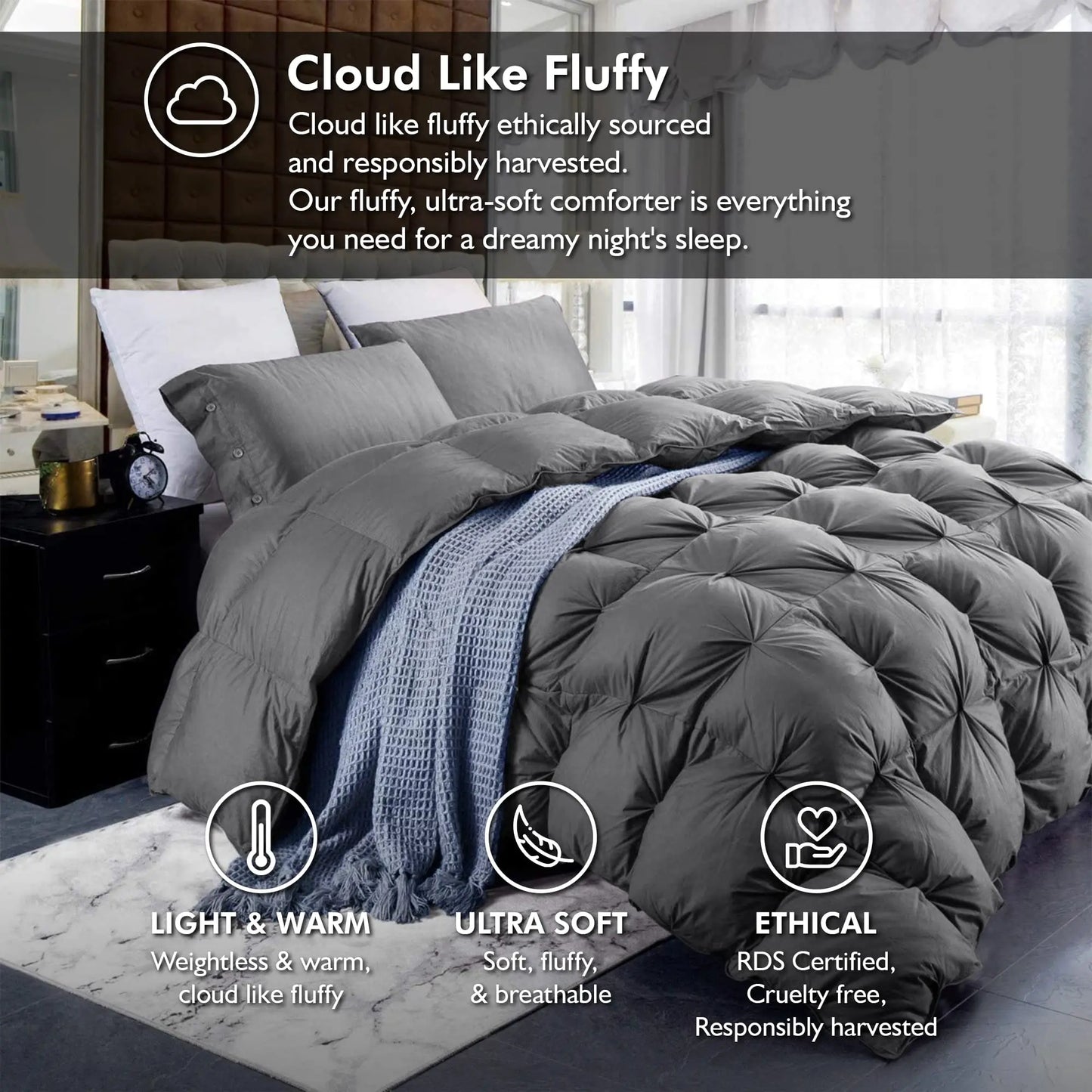 Luxurious White Solid Heavy Weight  Goose Feathers Down Comforter The Luxe Loft