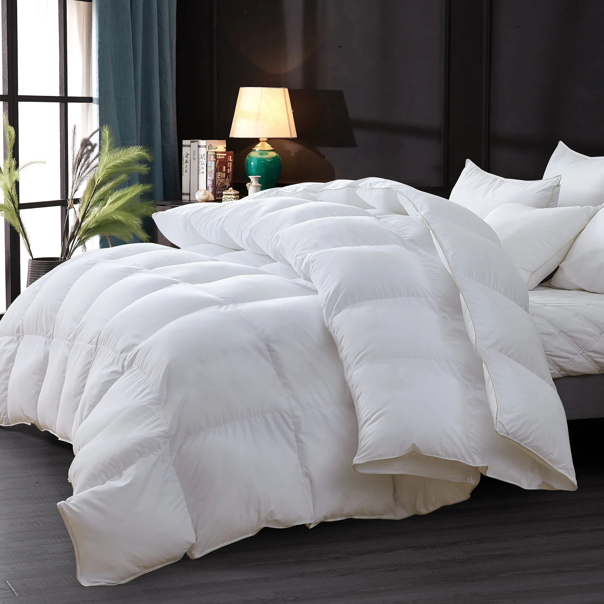 Luxurious White Solid Heavy Weight  Goose Feathers Down Comforter The Luxe Loft