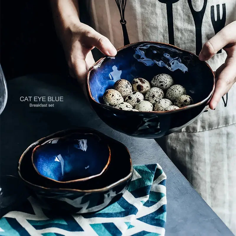 Blue Ceramics Irregular Shape Dinner Set theluxeloft