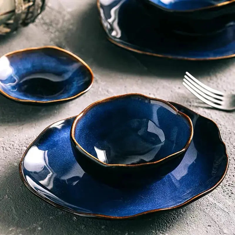 Blue Ceramics Irregular Shape Dinner Set theluxeloft