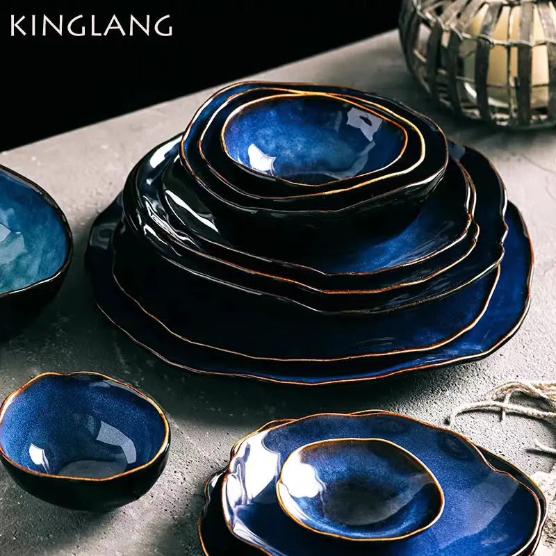 Blue Ceramics Irregular Shape Dinner Set theluxeloft