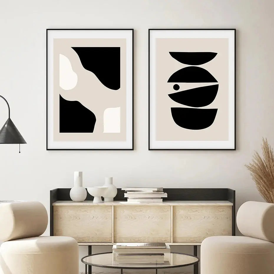 Abstract Geometric Beige Black Boho Minimalist Poster theluxeloft