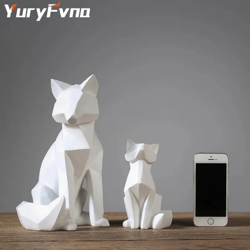 Simple White Geometric Fox Statue theluxeloft