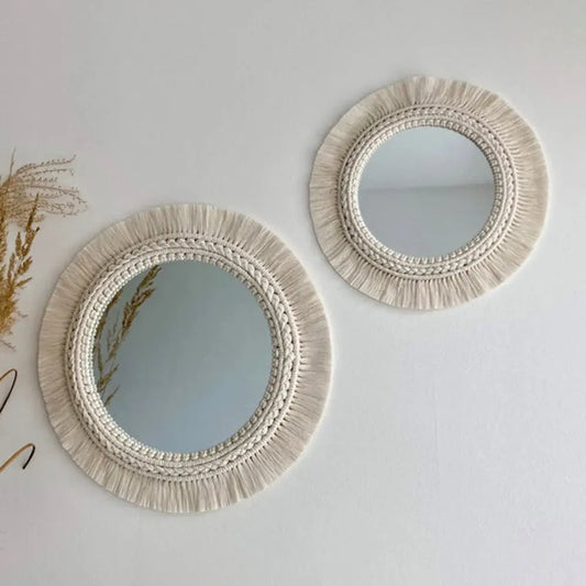 Hanging Wall Decorative Mirror With Macrame Fringe theluxeloft