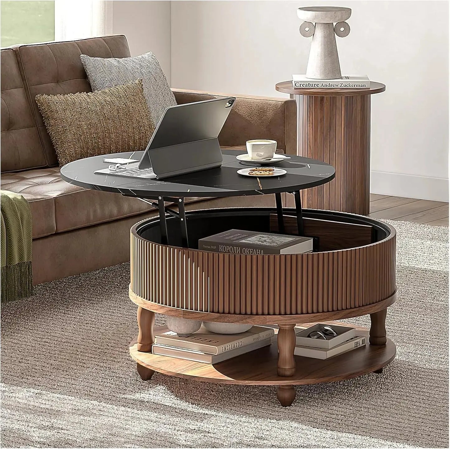 Mid Century Round Coffee Table with Storage The Luxe Loft