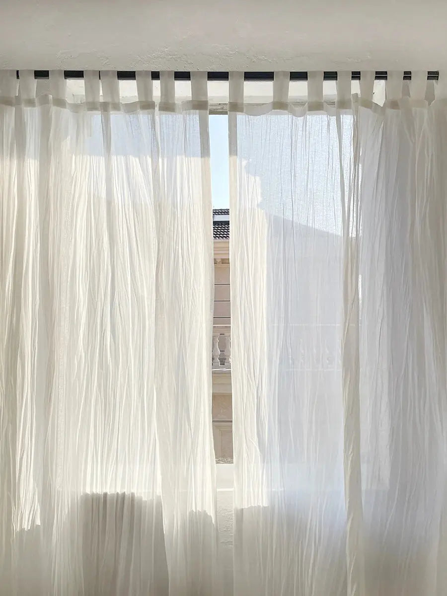 Natural Cotton Linen White Translucent Curtains for Living Room,High-end Wrinkled Gauze Curtains for Bedroom, Suspenders Top The Luxe Loft