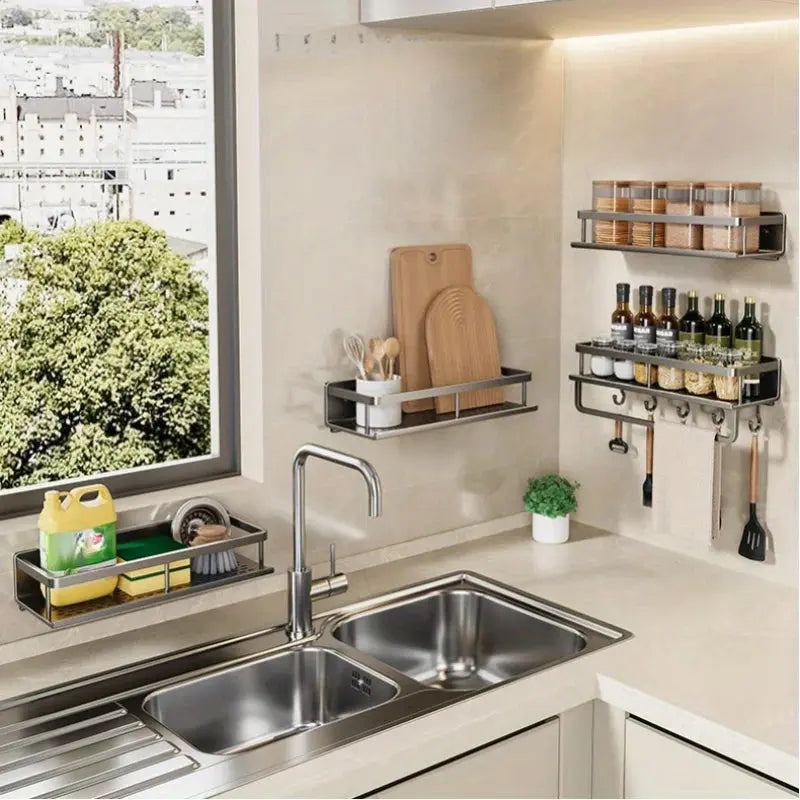 Black Wall-mounted Kitchen Shelves theluxeloft