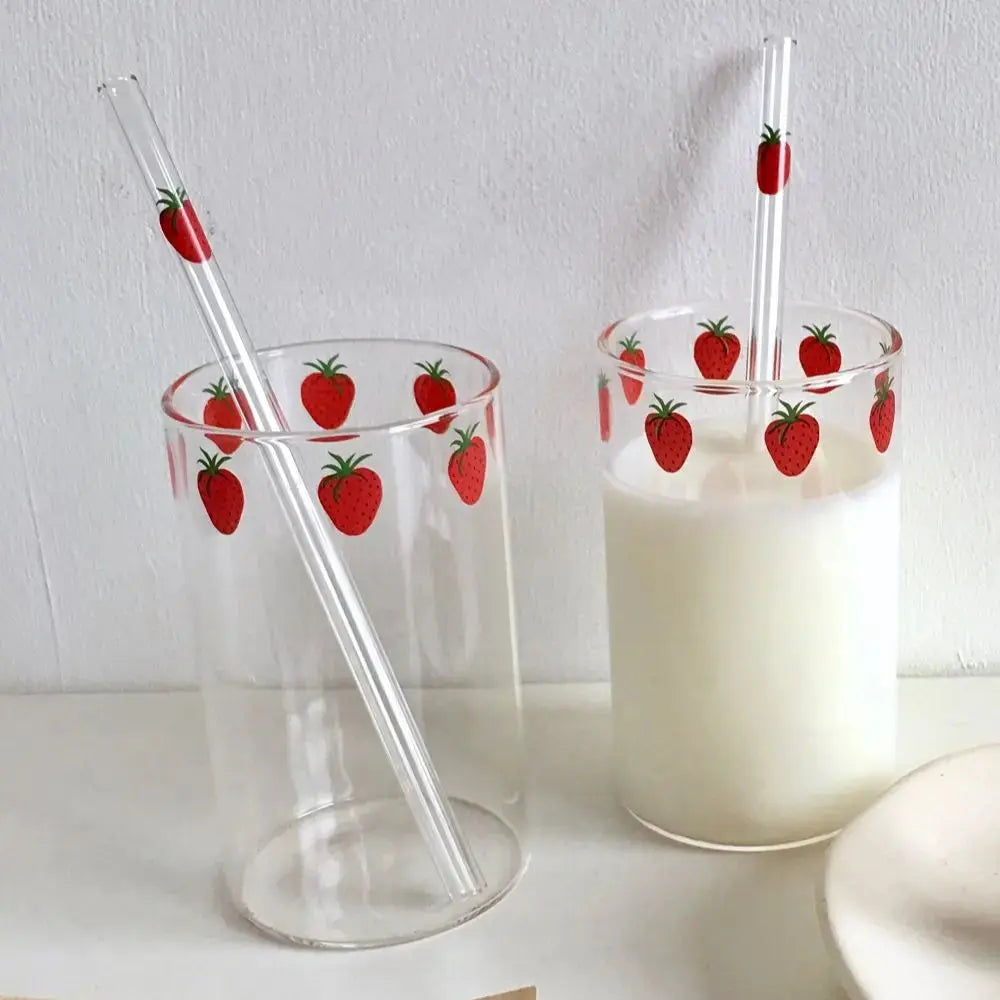 Strawberry Cute Glass With Straw theluxeloft