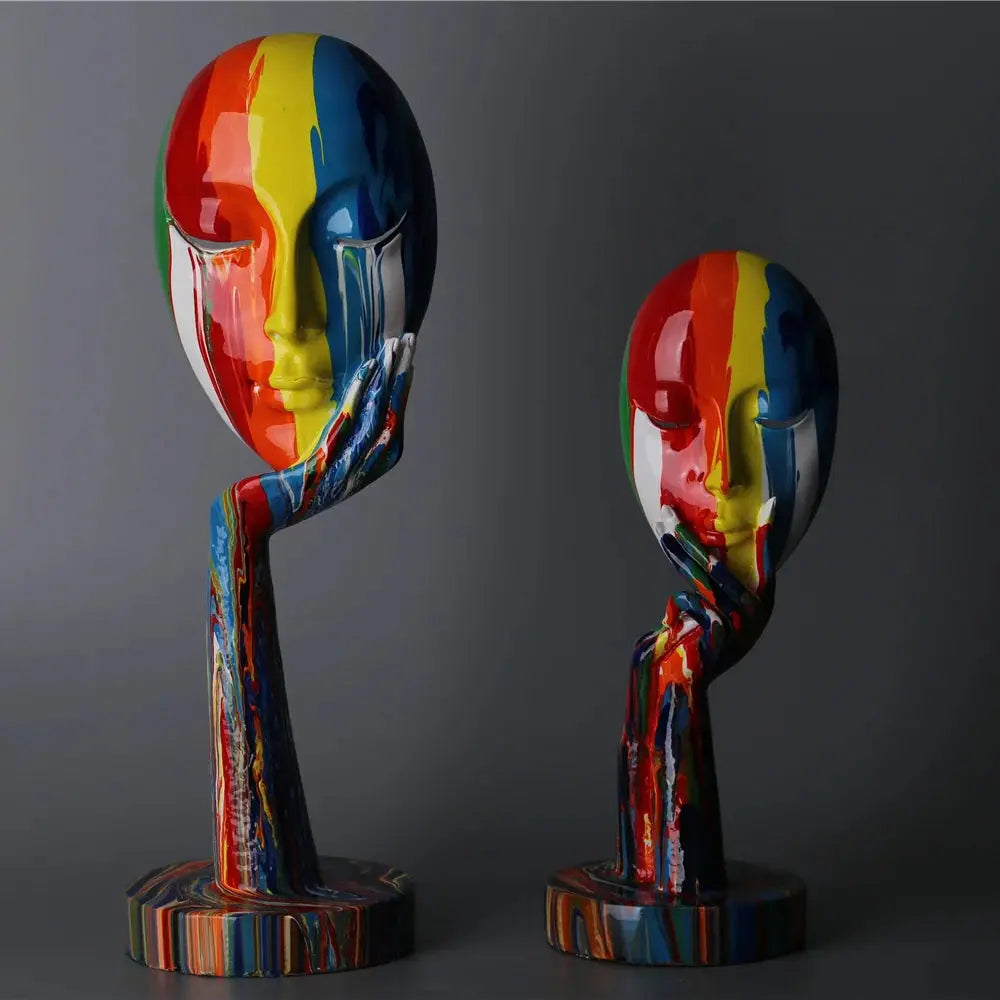 Creative Painted Colorful Woman Face Statues theluxeloft