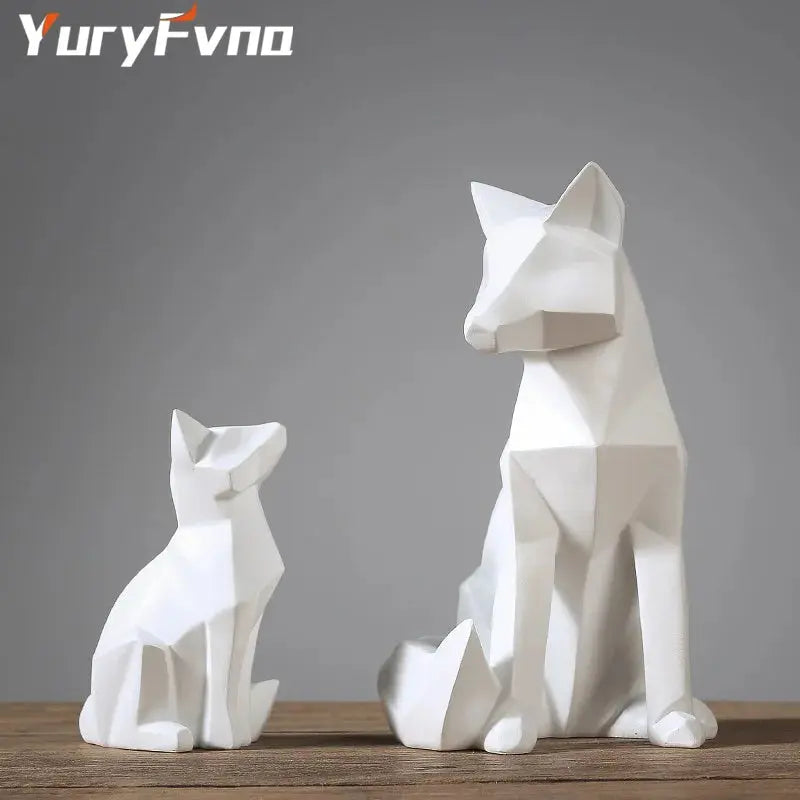 Simple White Geometric Fox Statue theluxeloft