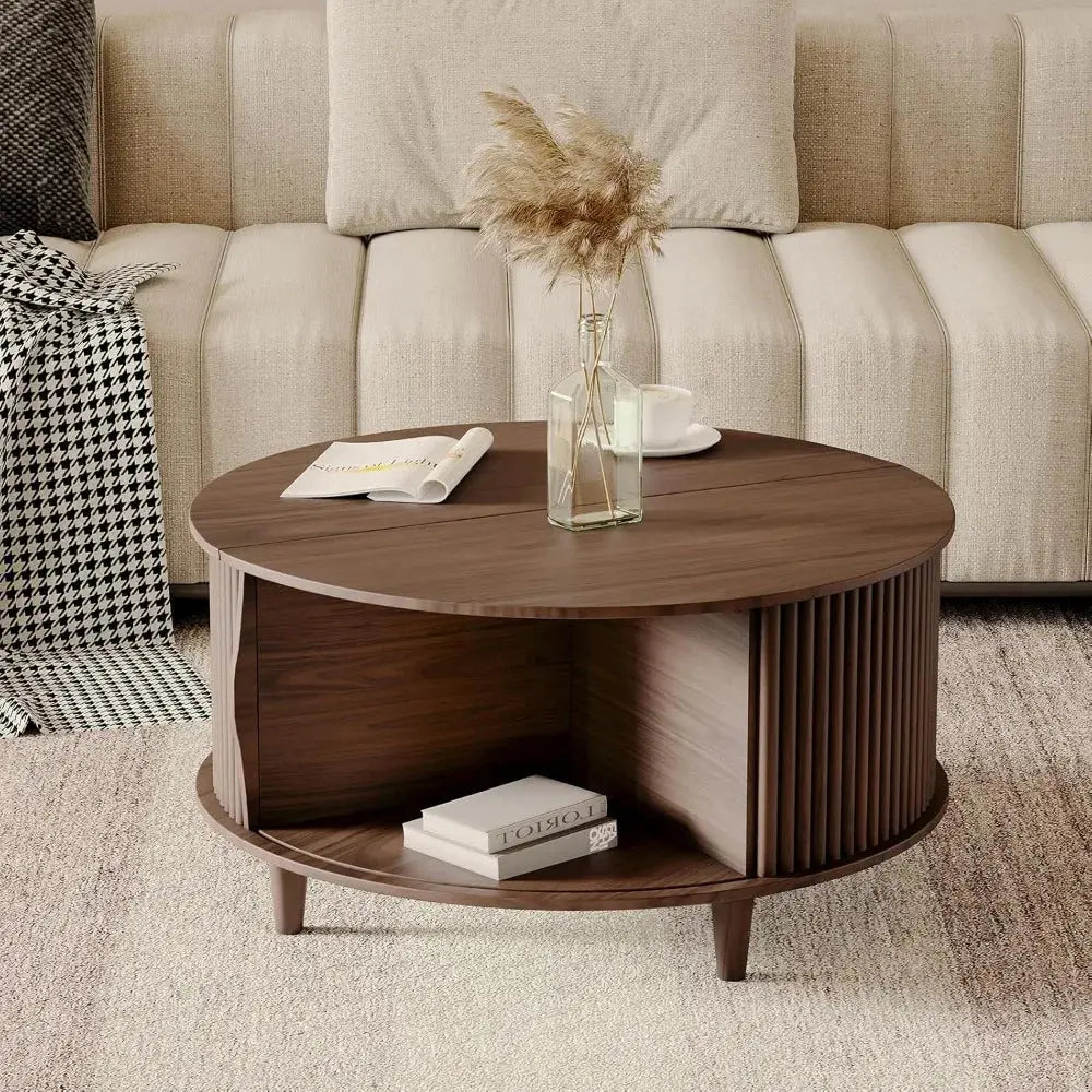 Mid Century Round Coffee Table with Storage The Luxe Loft