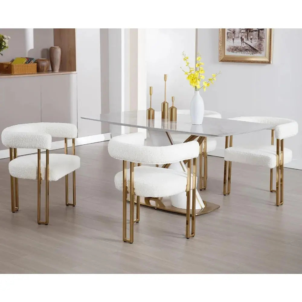 Dining Chairs Set of 4, a gold metal frame, Faux Fur Armchairs Modern Golden Metal Kitchen Chairs for Dining Room Living Room The Luxe Loft