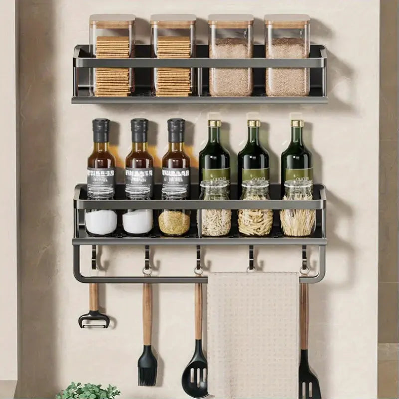 Black Wall-mounted Kitchen Shelves theluxeloft