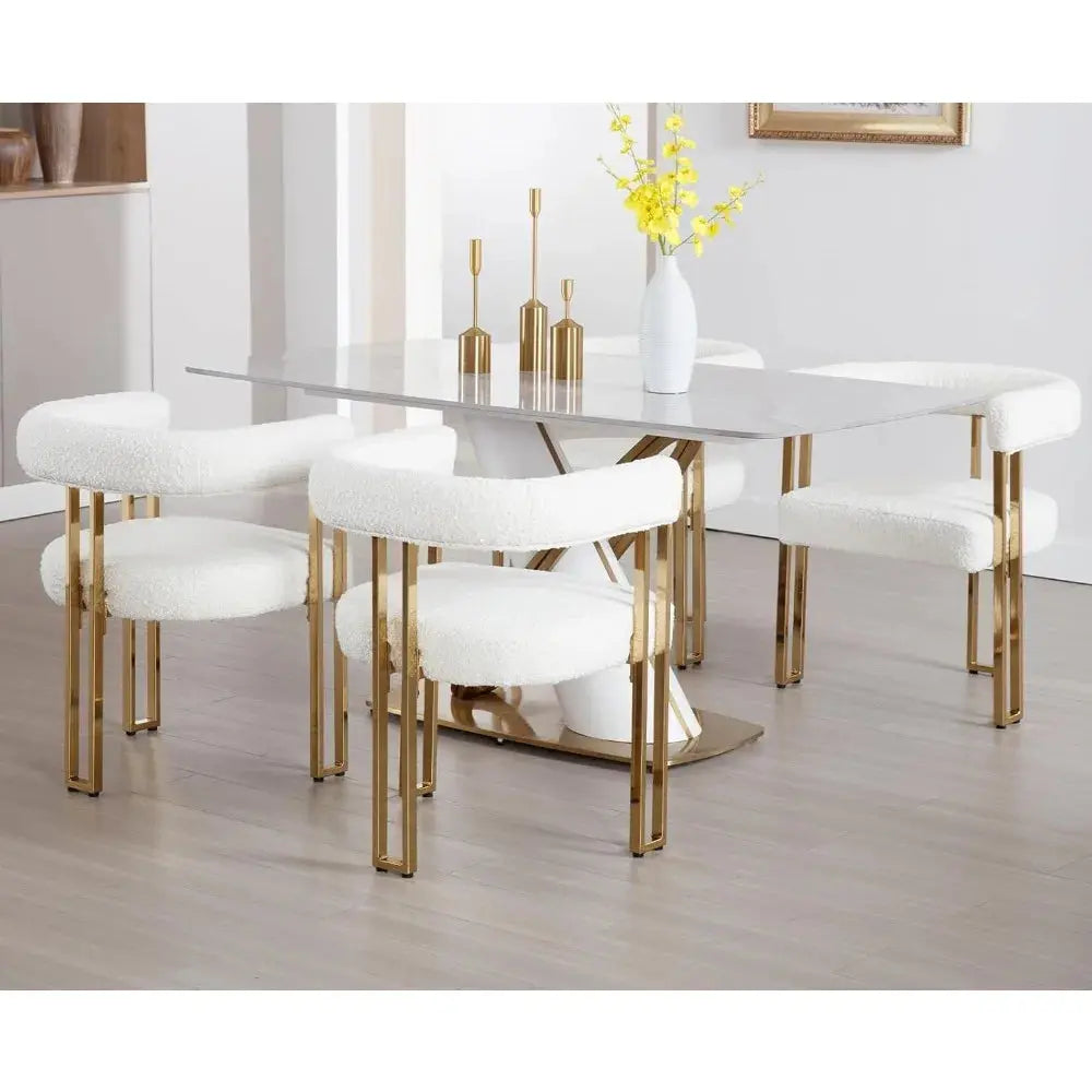 Dining Chairs Set of 4, a gold metal frame, Faux Fur Armchairs Modern Golden Metal Kitchen Chairs for Dining Room Living Room The Luxe Loft