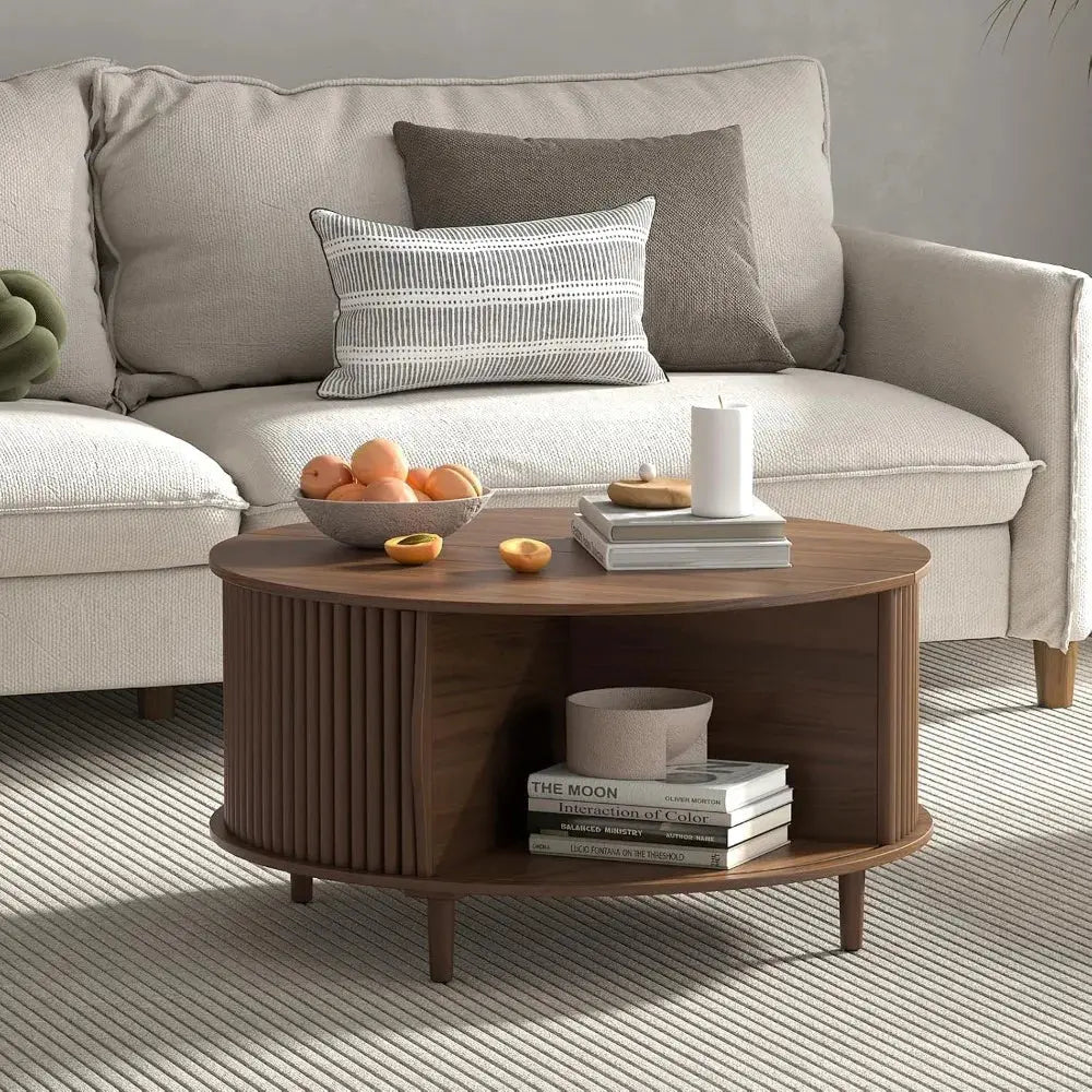 Mid Century Round Coffee Table with Storage The Luxe Loft