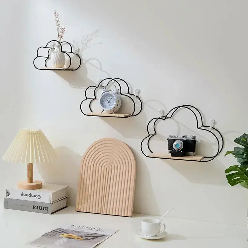 Creative Cloud Iron Wood Wall Shelf theluxeloft