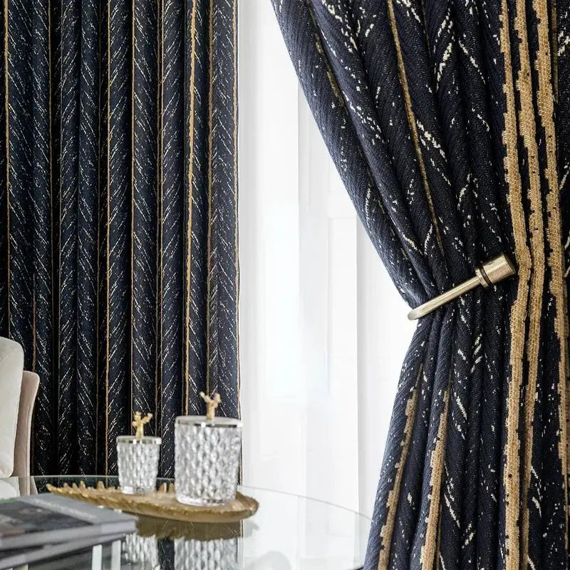 Nordic Dark Green Fishbone Striped Jacquard Curtain The Luxe Loft