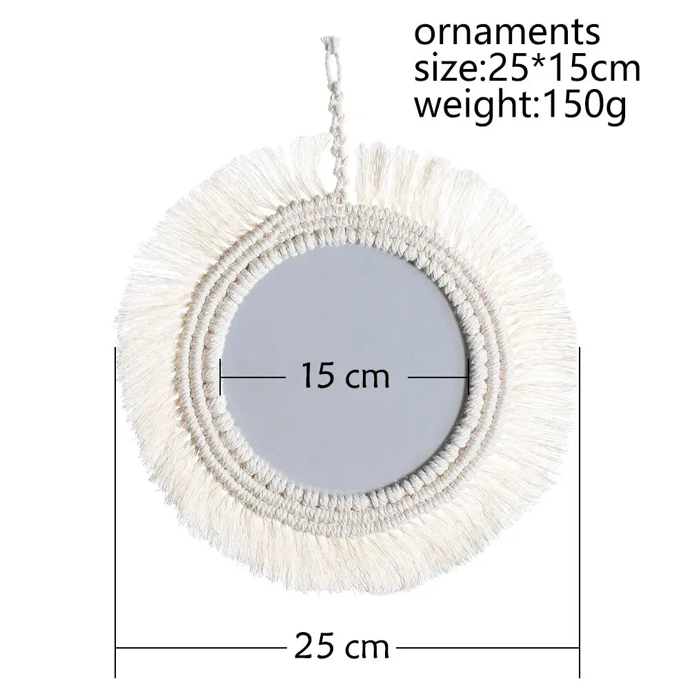 Hanging Wall Decorative Mirror With Macrame Fringe theluxeloft