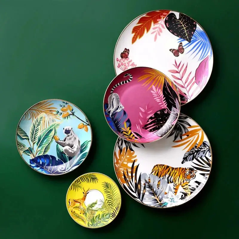 Forest Animal Pattern Ceramics Dinner Plates theluxeloft