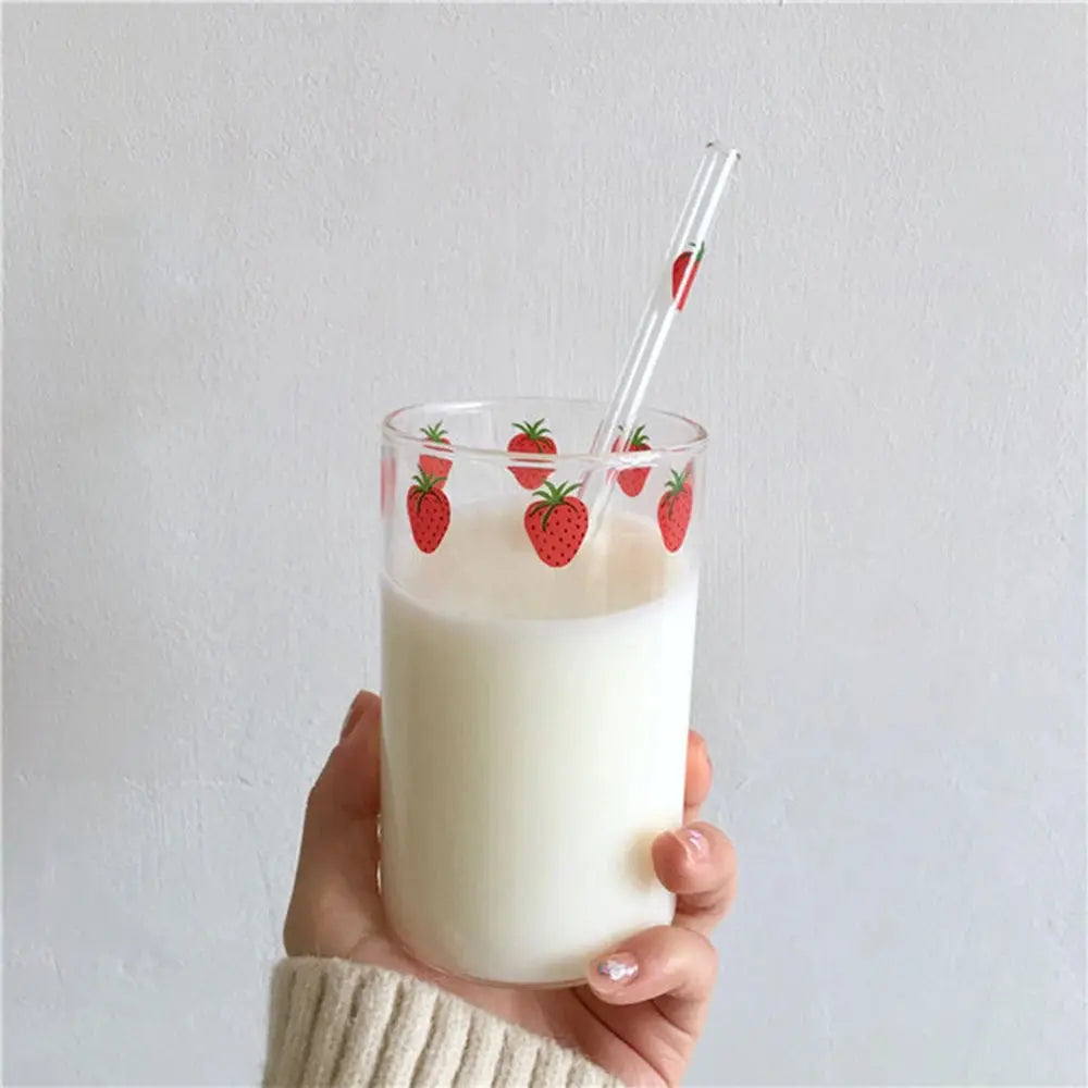 Strawberry Cute Glass With Straw theluxeloft