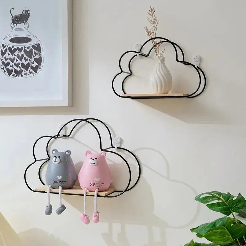 Creative Cloud Iron Wood Wall Shelf theluxeloft