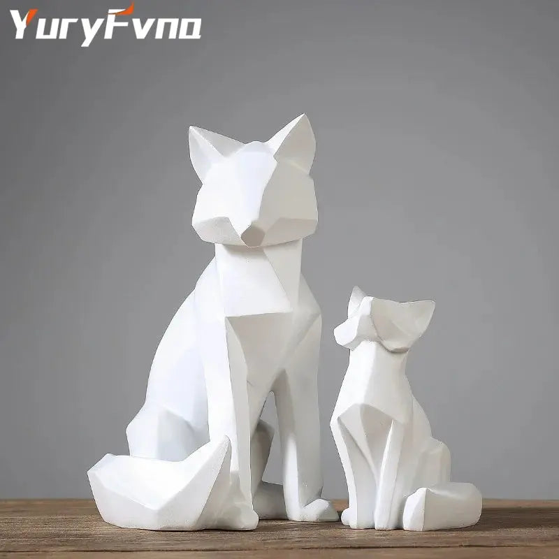 Simple White Geometric Fox Statue theluxeloft