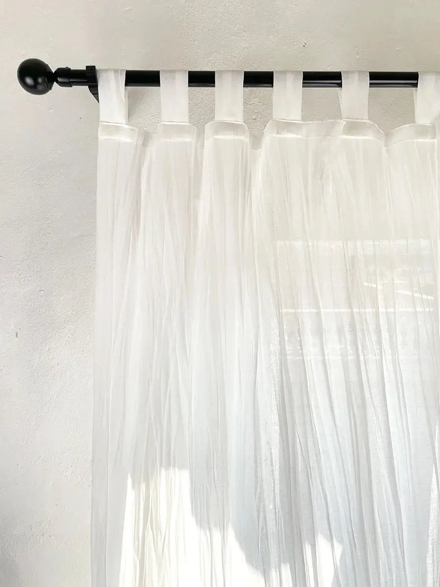 Natural Cotton Linen White Translucent Curtains for Living Room,High-end Wrinkled Gauze Curtains for Bedroom, Suspenders Top The Luxe Loft