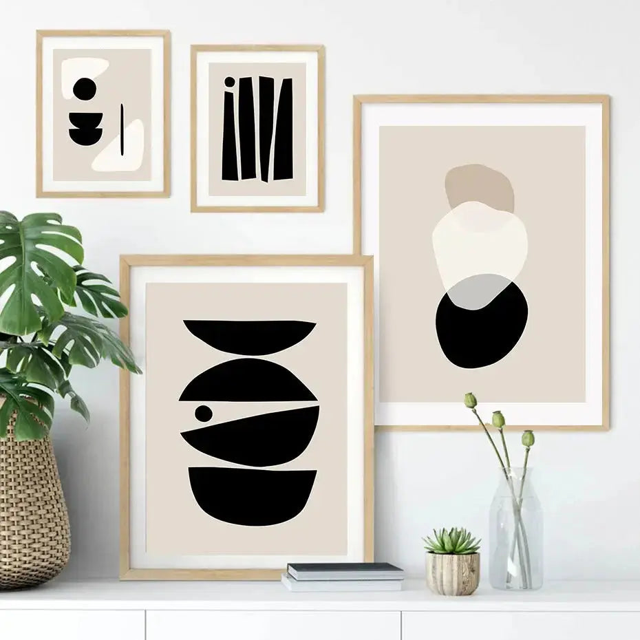 Abstract Geometric Beige Black Boho Minimalist Poster - Image #4